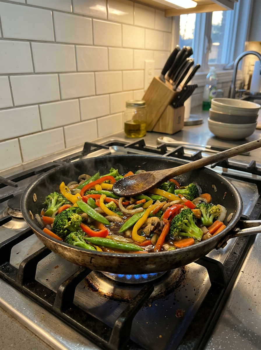Dinner cooking in a pan