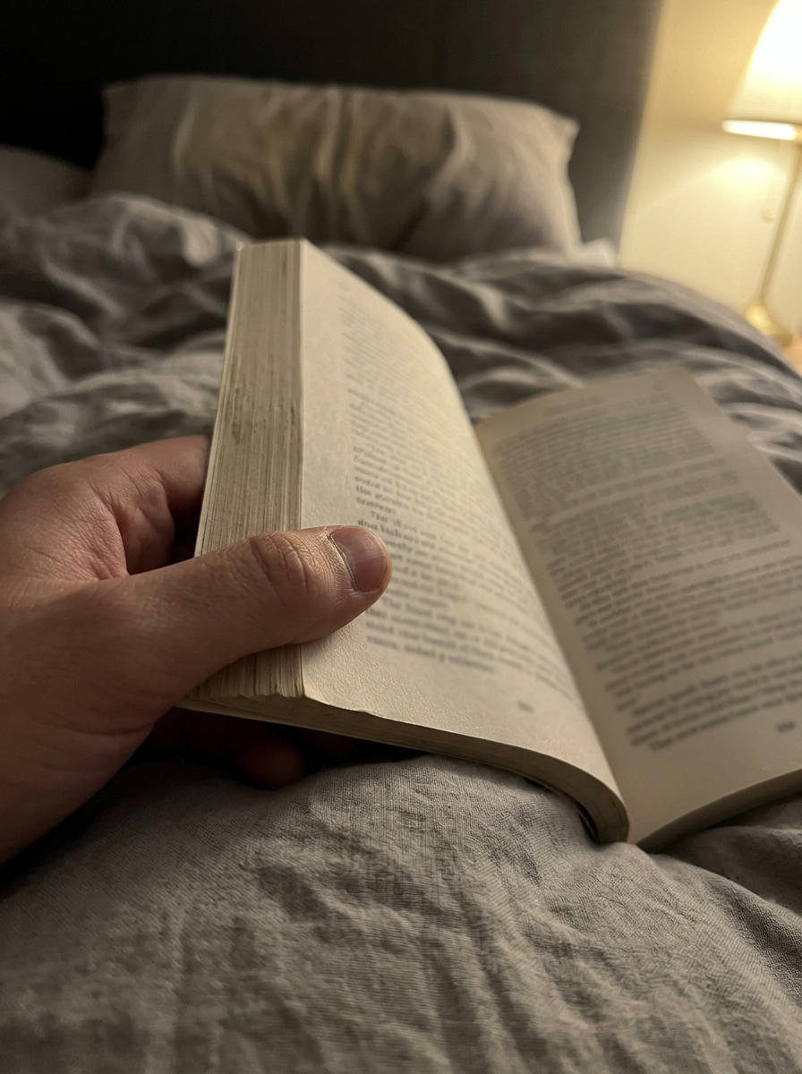 A book open in bed